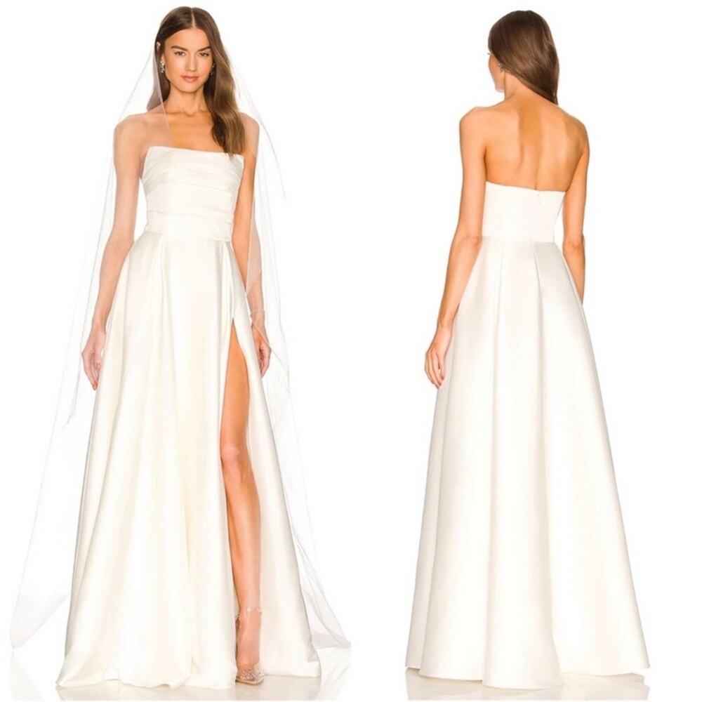 SAU LEE Heidi Strapless Pleated Bridal Wedding White Maxi Gown Size 0